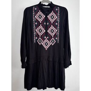 Sfera Embroidered Mini Dress Ruffle Neck Small Dark Romantic Peasant Folkloric